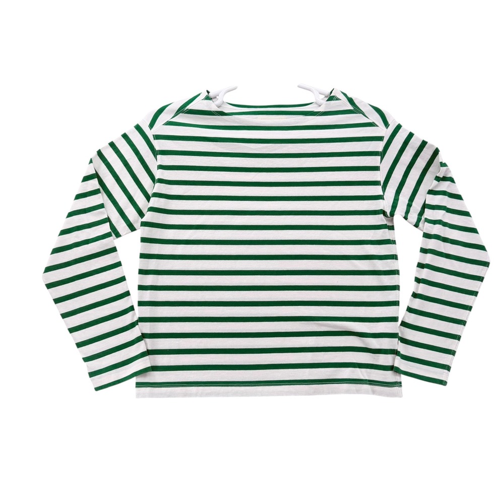 Everlane Breton Stripe Long Sleeve Boat Neck Tee Green White Womens Small - Picture 5 of 7